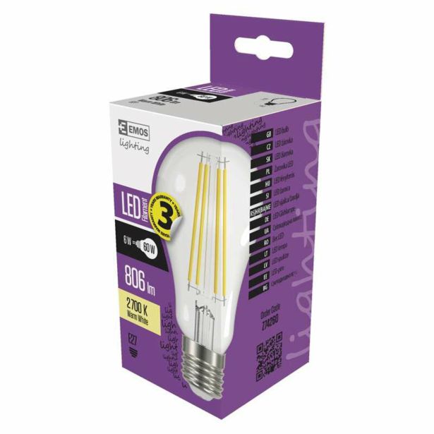 LED ŽARNICA E27 EMOS FLM A60 6W WW FILMENT