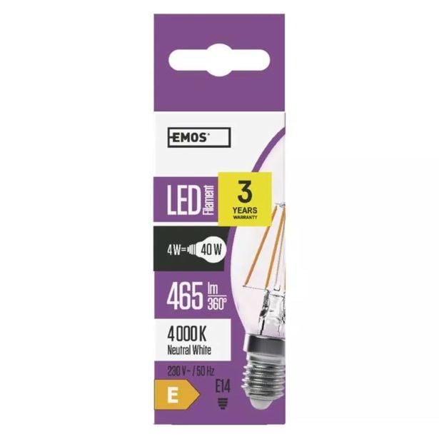 LED ŽARNICA E14 EMOS FLM SVEČKA 4W NW FILAMENT