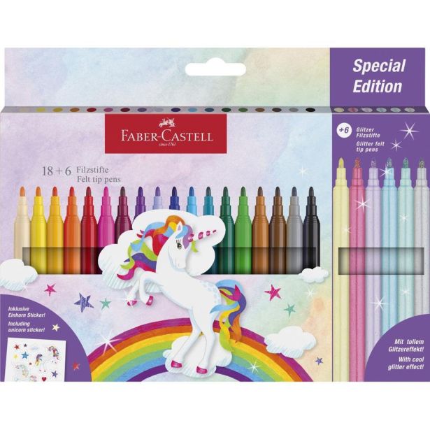 FLOMASTRI FABER CASTEL UNICORN 18+6 Z NALEPKAMI