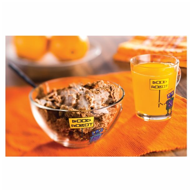 GARNITURA SKODELIC STEKLARNA HRASTNIK OTROŠKI SET HAPPY KIDS GOOD ROBOT 2/1