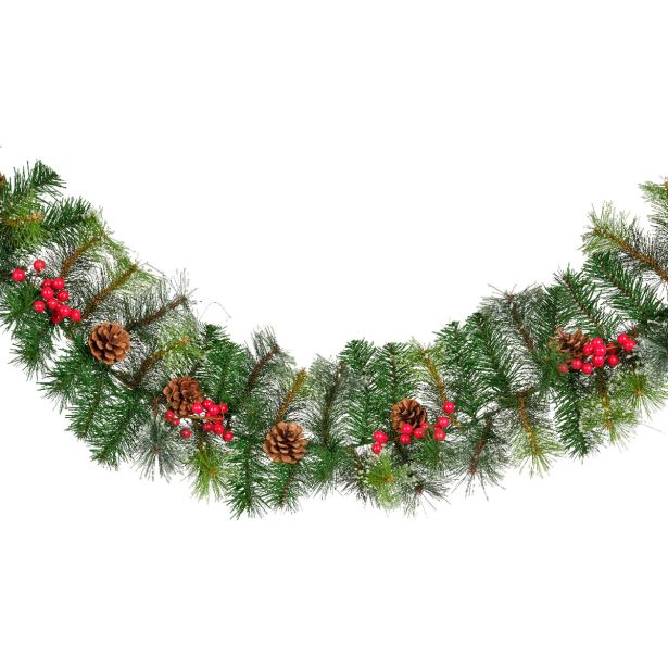 GIRLANDA DECORIS 270 CM, ZELENA S STORŽI IN RDEČE JAGODE