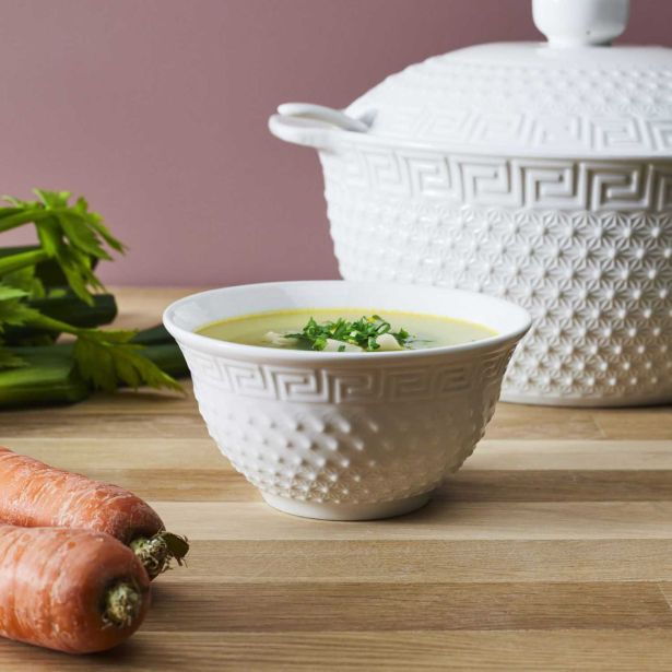 GLOBOKI KROŽNIK HOME DECO 12 CM RELIEFNA BELA ORGIN COLLECTION PORCELAN