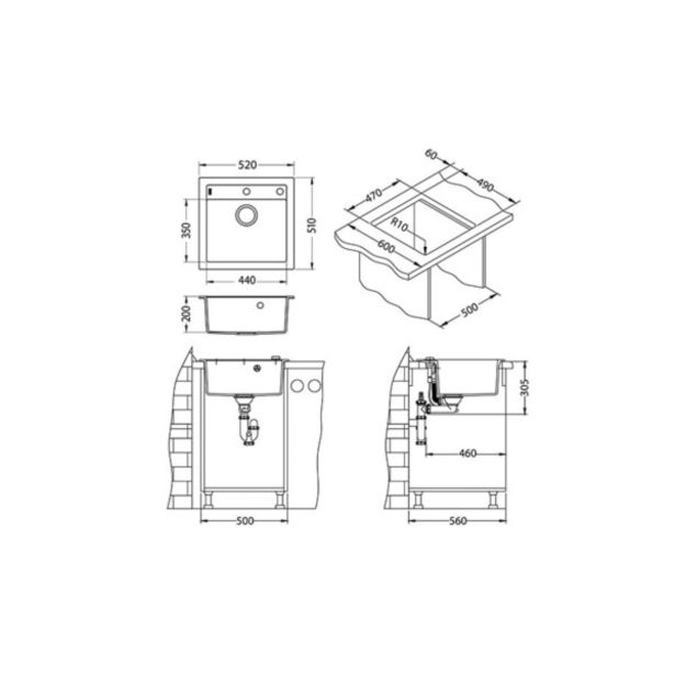 GRANITAL POMIVALNO KORITO ALVEUS FORMIC 20, G03M CHOCOLATE 520X510 MM
