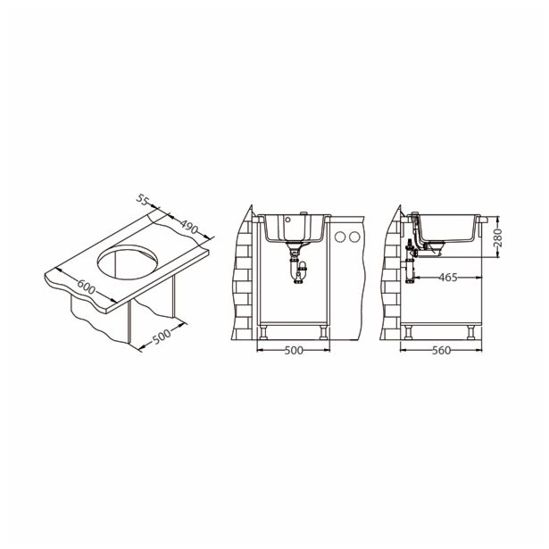 GRANITAL POMIVALNO KORITO ALVEUS NIAGARA 10, G91 CARBON FI 510 MM