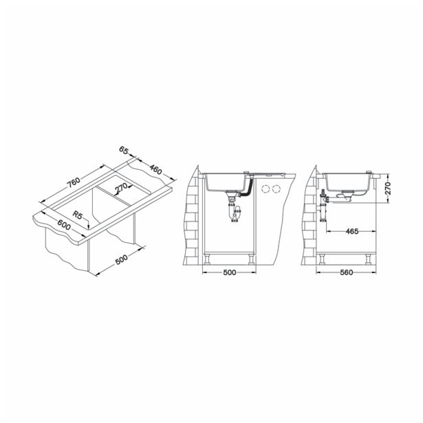 GRANITAL POMIVALNO KORITO ALVEUS RECORD 30, G11 ARCTIC 780X480 MM