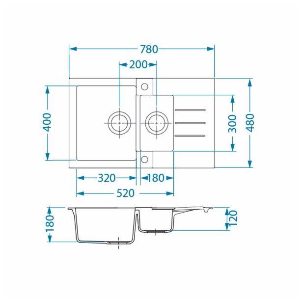 GRANITAL POMIVALNO KORITO ALVEUS ROCK 70, G11 ARCTIC 780X480 MM
