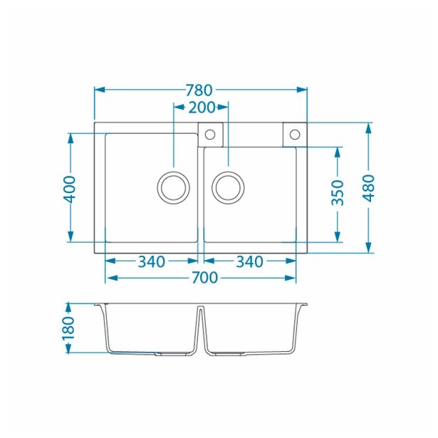 GRANITAL POMIVALNO KORITO ALVEUS ROCK 90, G91 CARBON 780X480 MM
