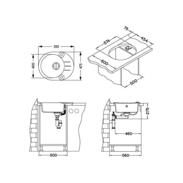 GRANITAL POMIVALNO KORITO ALVEUS ROLL 40, G22 TERRA 595X475 MM