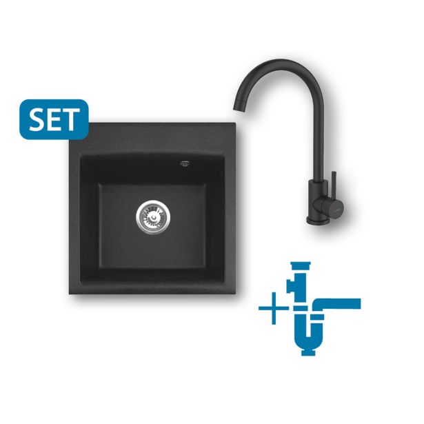 GRANITAL POMIVALNO KORITO ALVEUS SET GEMINI10 + JANA BLACK G91 CARBON 500X500