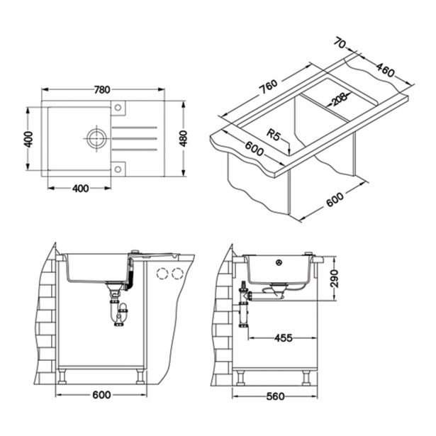 GRANITAL POMIVALNO KORITO ALVEUS SET GRAMER, G55 BEIGE ROCK 130 + AZETA P