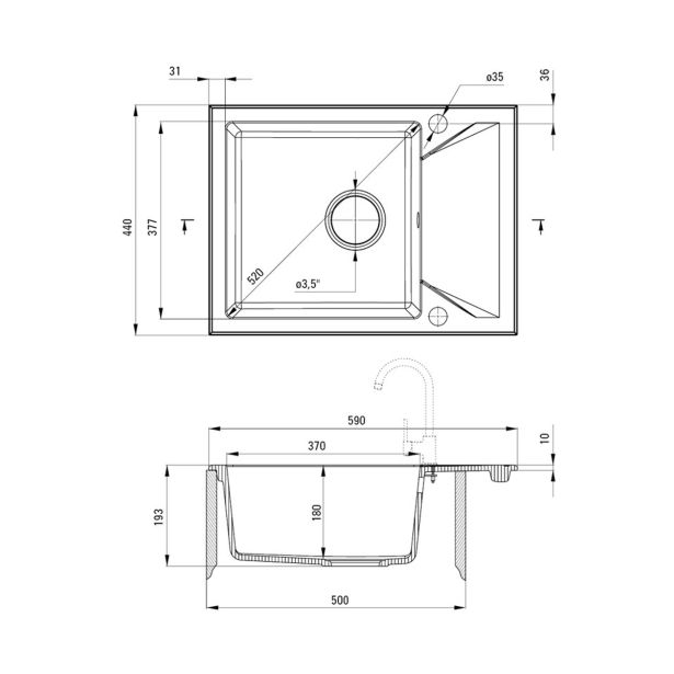 GRANITAL POMIVALNO KORITO DEANTE EVORA ZQJ N11A