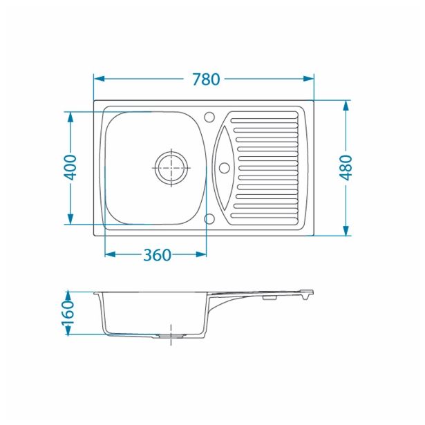 GRANITAL POMIVALNO KORITO KOVINOPLASTIKA LOŽ RECORD 30, G91 CARBON 780X480 MM