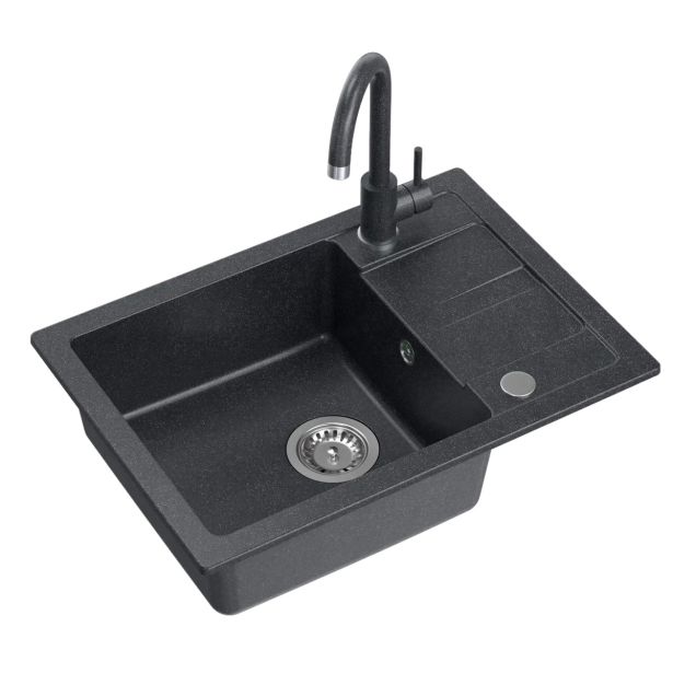 GRANITAL POMIVALNO KORITO QUADRON BEN 116 + KATE ČRN SET Z ARMATURO