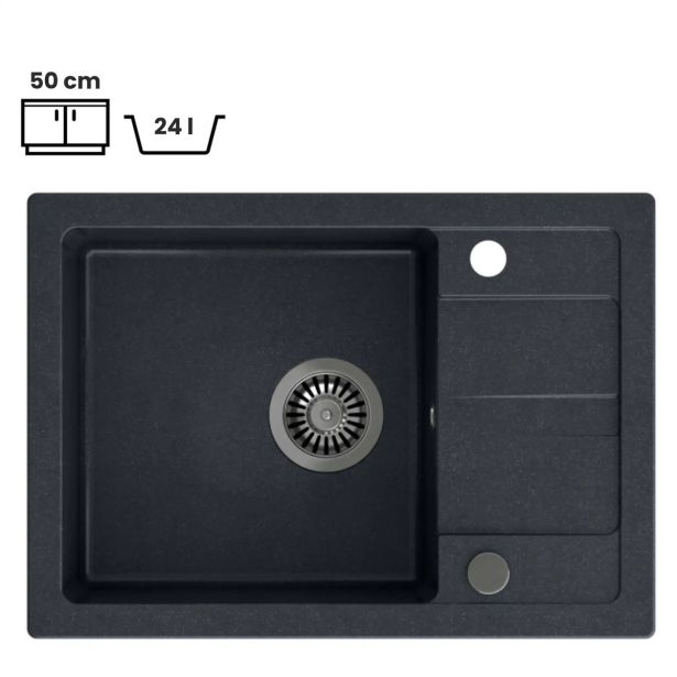 GRANITAL POMIVALNO KORITO QUADRON BEN 116 + KATE ČRN SET Z ARMATURO