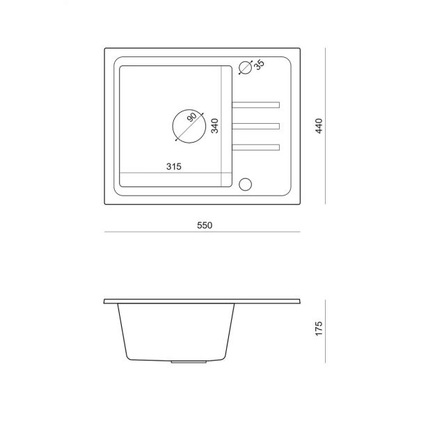 GRANITAL POMIVALNO KORITO QUADRON BEN 116 + KATE ČRN SET Z ARMATURO
