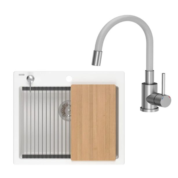 GRANITAL POMIVALNO KORITO QUADRON KURT 110 + MAGGIE BELA SET Z ARMATURO