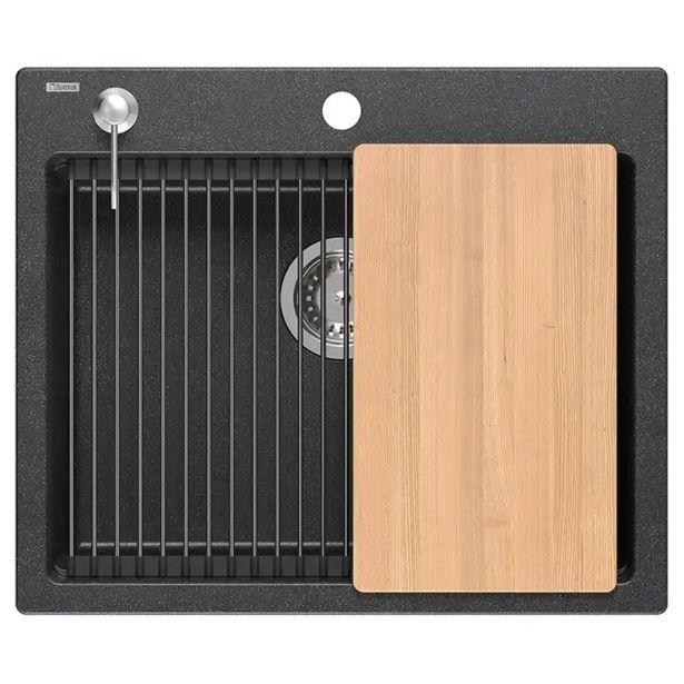 GRANITAL POMIVALNO KORITO QUADRON KURT 110 + MAGGIE ČRN SET Z ARMATURO