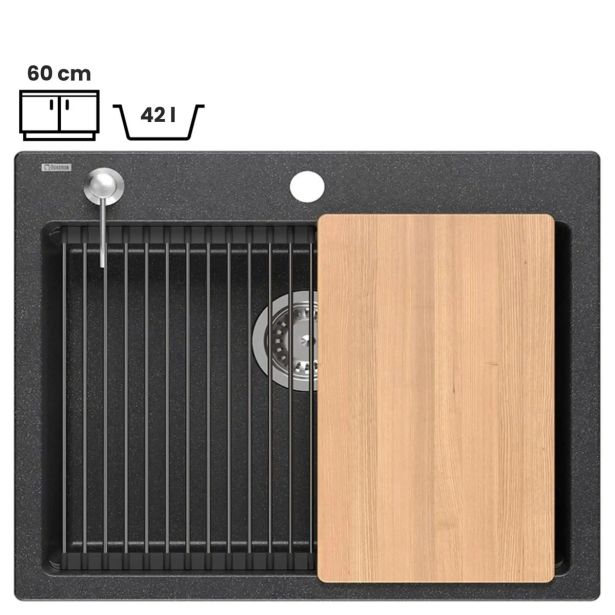 GRANITAL POMIVALNO KORITO QUADRON KURT 110 + MAGGIE ČRN SET Z ARMATURO