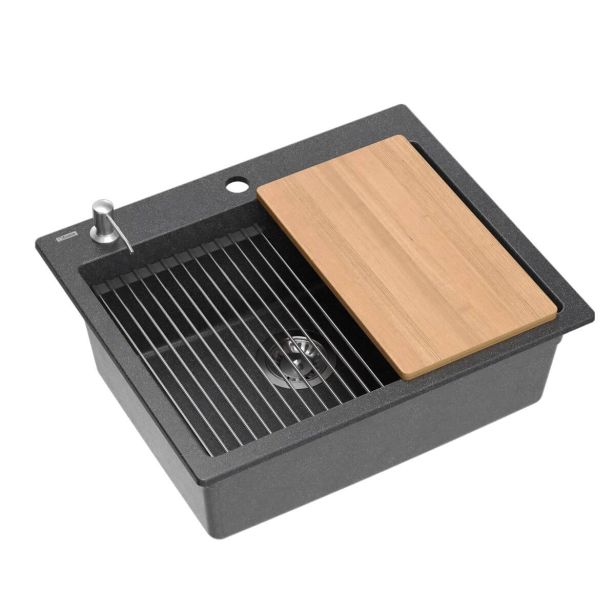 GRANITAL POMIVALNO KORITO QUADRON KURT 110 + MAGGIE ČRN SET Z ARMATURO