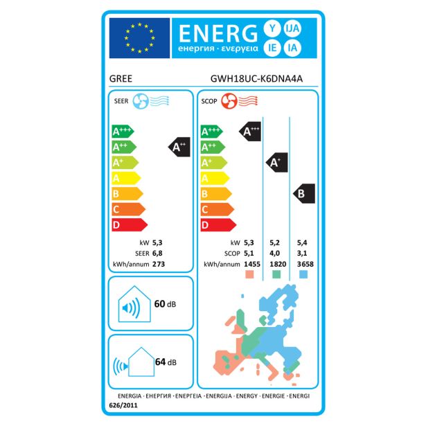 GREE SPLIT KLIMATSKA NAPRAVA U-CROWN 5,3KW A++/A+, NOTRANJA IN ZUNAJNA ENOTA