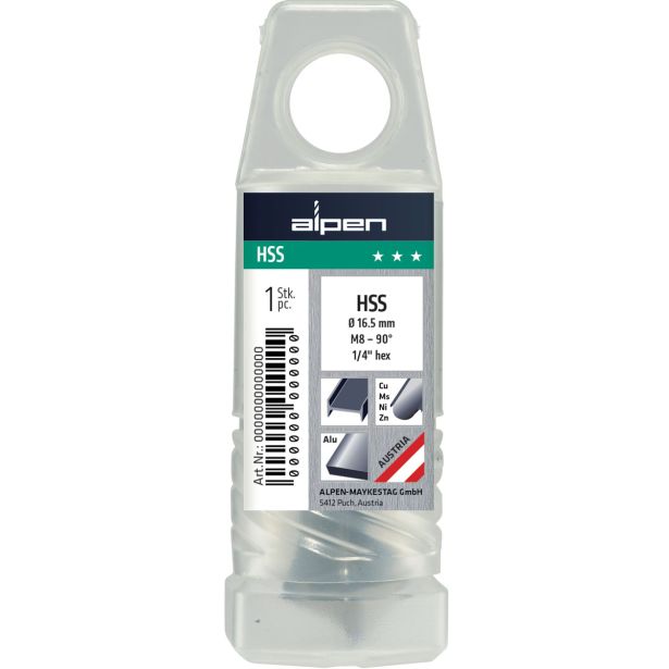 GREZILO ZA KOVINO ALPEN STOŽIČASTO GREZILO 16.5 MM M8 HEX 90°
