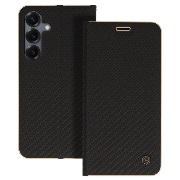 HAVANA PREMIUM PREKLOPNA TORBICA SAMSUNG GALAXY S25 5G - CARBON ČRNA Z ZLATIM ROBOM