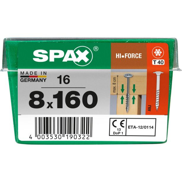 VIJAK ZA LESENE KONSTRUK. SPAX HI.FORCE WIROX 8X160 ZAV=16KOS