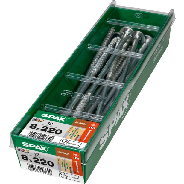 VIJAK ZA LESENE KONSTRUK. SPAX HI.FORCE WIROX 8X220 ZAV=12KOS