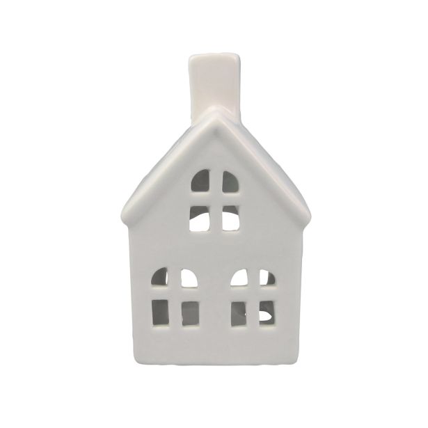 NOVOLETNI SVEČNIK GLOSSTYLE HIŠA PORCELANASTA 11 CM BELA ZA ČAJNO SVEČKO