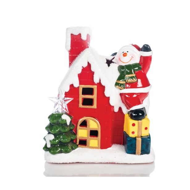 HIŠKA S SNEŽAKOM 18.5 CM LED