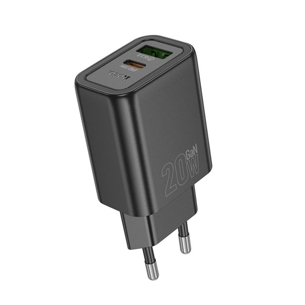 HOCO POLNILEC ADAPTER N61 GAN PD 20W USB-A, TYPE C ZA SAMSUNG, IPHONE - ČRN