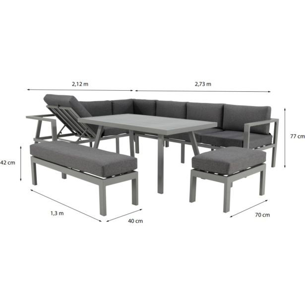 KOVINSKA VRTNA GARNITURA NATERIAL KOTNA NAXOS II SIVA ALU
