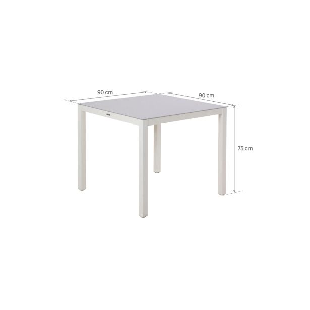 KOVINSKA MIZA NATERIAL LYRA BELA 90X90 ALU STEKLO