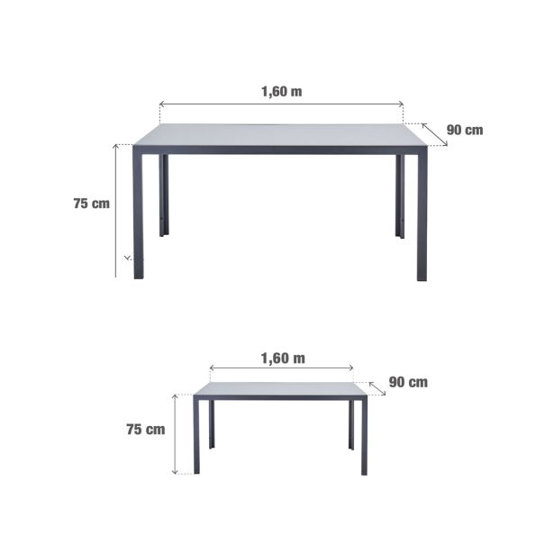 JEDILNA MIZA LYRA II FIX ALU STEKLO 160X90 ANTRACIT