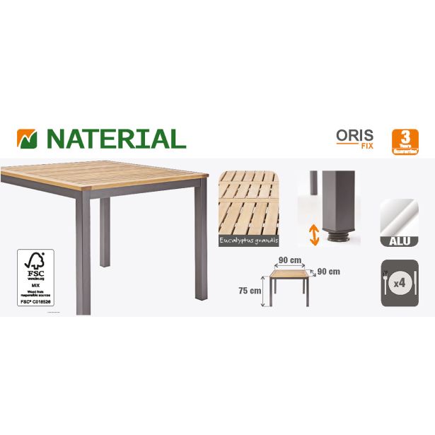 KOVINSKA MIZA NATERIAL ORIS 89X89 ALU + EVKALIPTUS