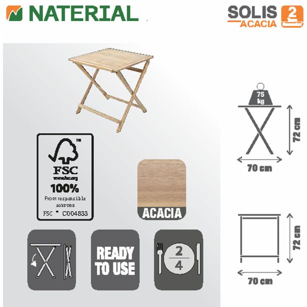 JEDILNA MIZA SOLIS ORIGAMI 70X70 AKACIJA