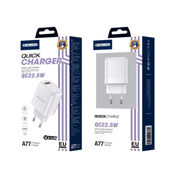 JELLICO ADAPTER A77 HIŠNI POLNILEC 3.0A QUICK CHARGE 22,5W VHOD USB A S KABLOM MICRO USB - (EU BLISTER) BEL