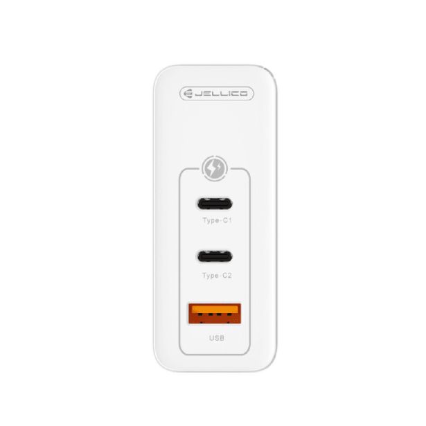 JELLICO ADAPTER HIŠNI POLNILEC 220V GUN QC 100W VHOD 1X USB A (22,5W) IN 2X TYPE C (1X 65W + 1X 35W)