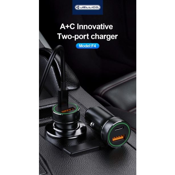 JELLICO AVTOPOLNILEC F4 3.0A PD 20W TYPE C  / USB A ADAPTER - ČRN