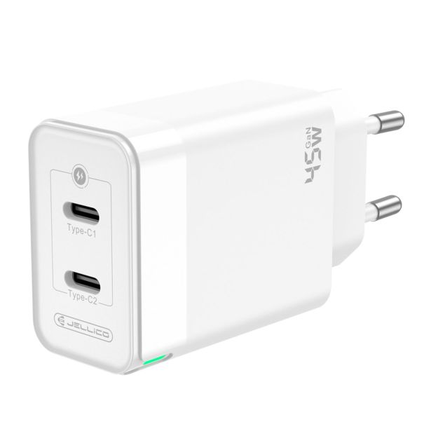 JELLICO C106 HIŠNI POLNILEC GAN QC / PD 45W VHOD 2X TYPE C S KABLOM LIGHTNING - ORIGINAL (EU BLISTER) - BEL