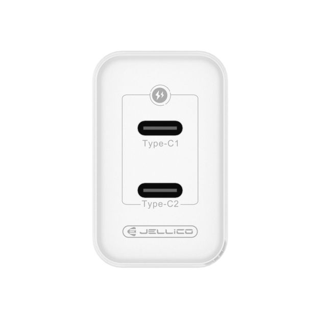 JELLICO C106 HIŠNI POLNILEC GAN QC / PD 45W VHOD 2X TYPE C S KABLOM LIGHTNING - ORIGINAL (EU BLISTER) - BEL