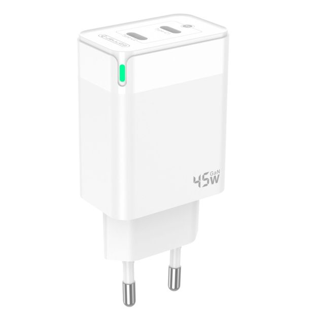 JELLICO C106 HIŠNI POLNILEC GAN QC / PD 45W VHOD 2X TYPE C S KABLOM LIGHTNING - ORIGINAL (EU BLISTER) - BEL