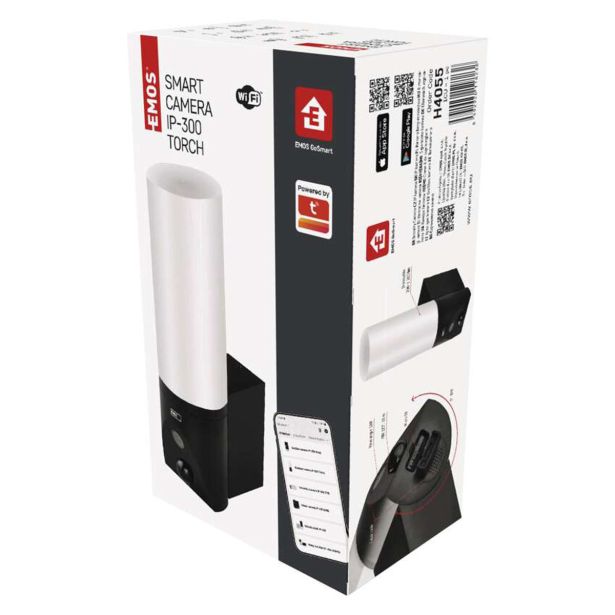 PAMETNA KAMERA EMOS TORCH WIFI ZUNANJA VRTLJIVA S SVETILKO, ČRNA