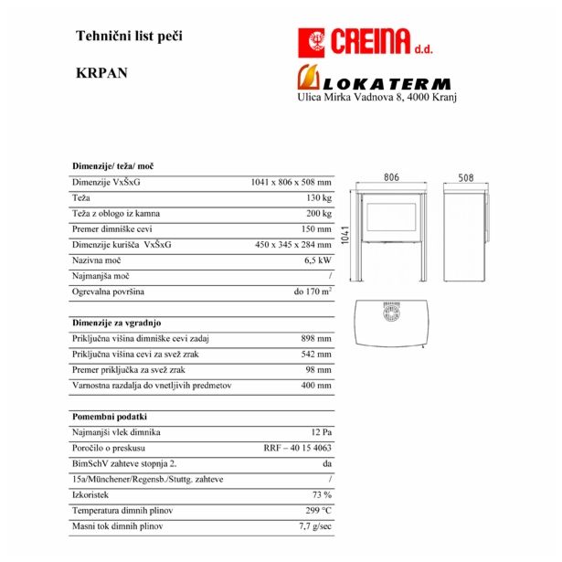KAMINSKA PEČ LOKATERM KRPAN ČRNA OBLOGA SERPENTINO