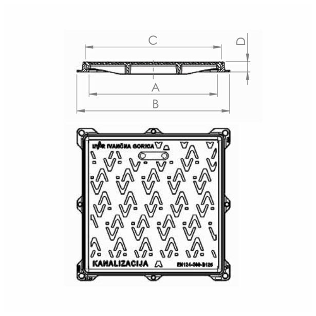 KANALSKI POKROV LIVAR POK.+OKV. 500X500 B125 520