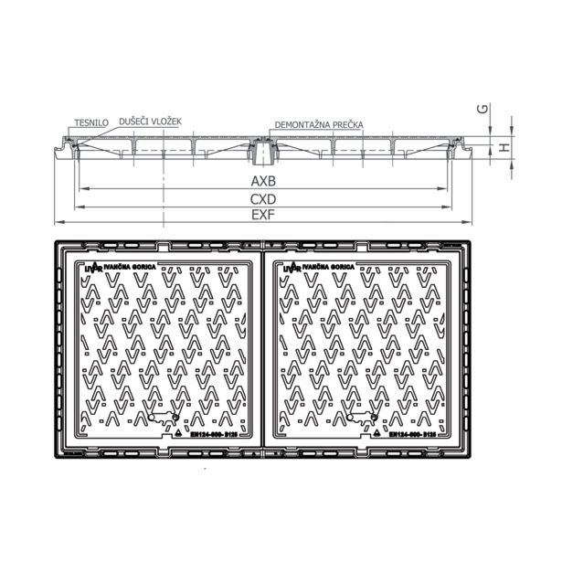 KANALSKI POKROV LIVAR Z OKVIRJEM 600X1300 BN 125 KN