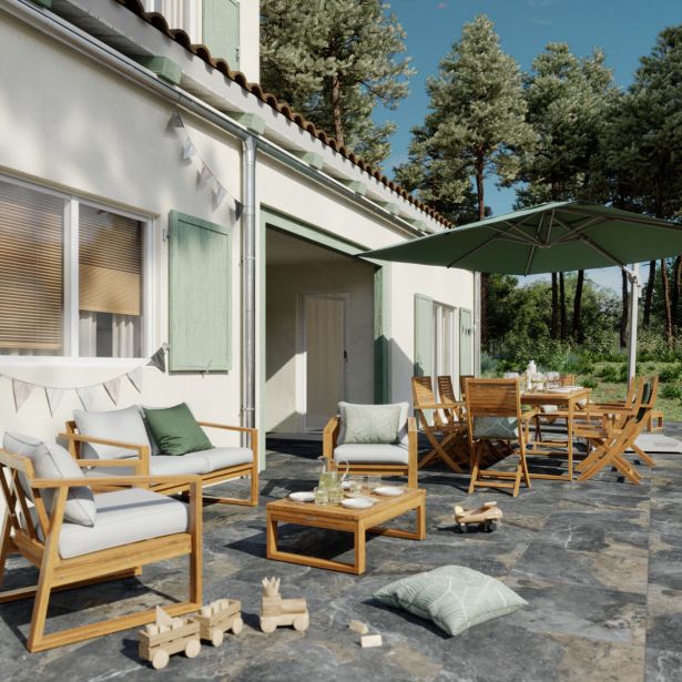 KAVČNA GARNITURA SOLARIS COMPACT 4P FSC AKACIJA BEŽ MEDEN LES