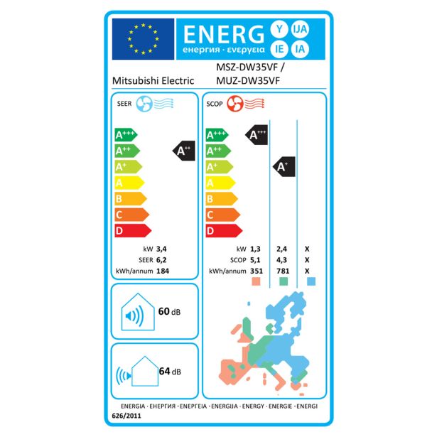 KLIMATSKA NAPRAVA MSZ-DW35VF/MUZ-DW35VF, 3,5KW, NOTRANJA IN ZUNANJA ENOTA