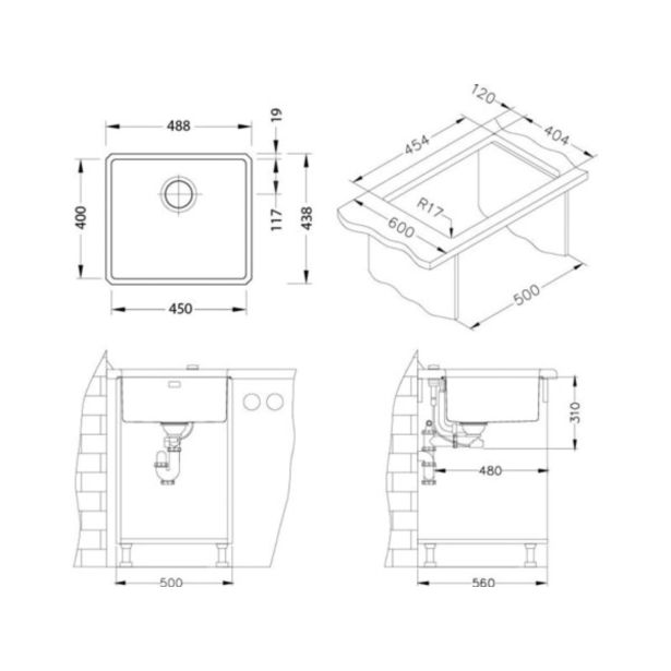 NERJAVNO POMIVALNO KORITO ALVEUS KOMBINO 40, KMB 488X438 MM