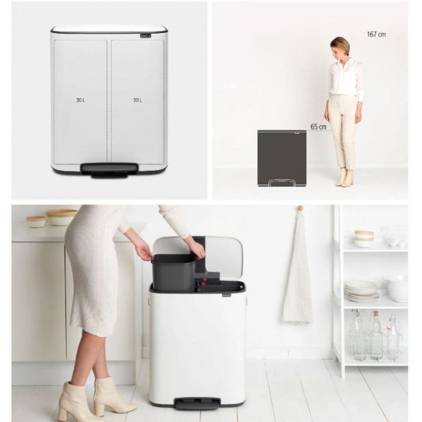 KOŠ ZA SMETI BRABANTIA ZA LOČEVANJE BO PEDAL BIN 2X30 L, BEL